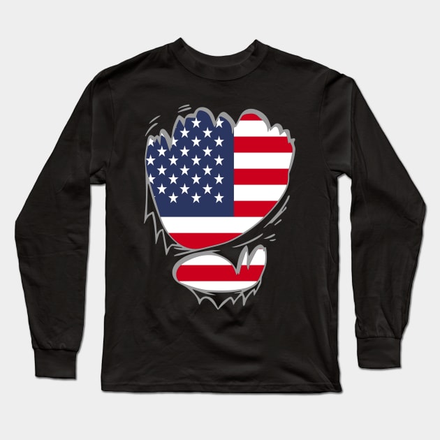 American Flag T Shirt. Proud American Long Sleeve T-Shirt by Attia17